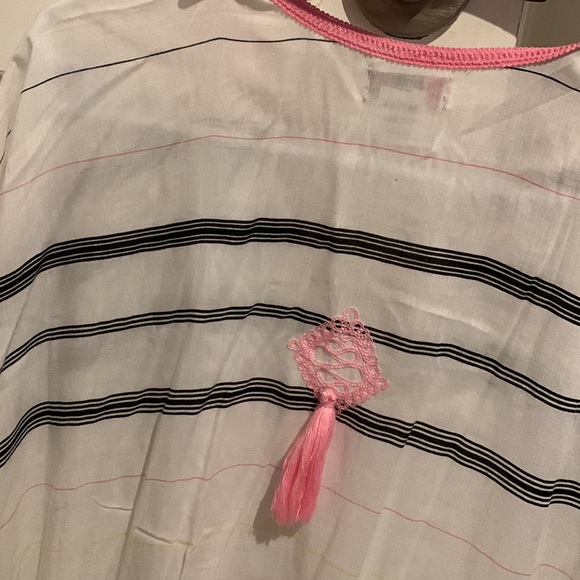 Women’s Chach Beach V-Neck Cover Up With Pink Tassels and White Fringe Size S - Picture 4 of 8